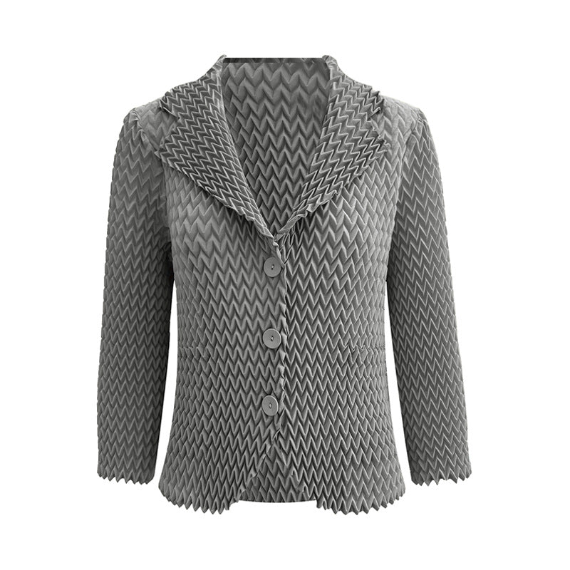 High-End Solid Color Wavy Pleated Blazer – Women’s Autumn Casual Short Coat
