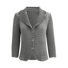 High-End Solid Color Wavy Pleated Blazer – Women’s Autumn Casual Short Coat