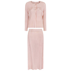 Pleated Shirt and Slit Skirt Set – Chic Two-Piece Women’s Outfit