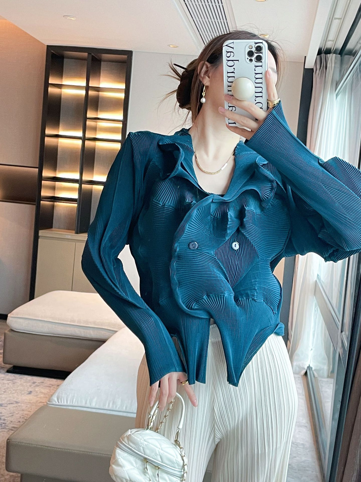 2025 Fall Winter Pleated Architectural Jacket – Limited Edition Irregular Bud Pleat Cardigan