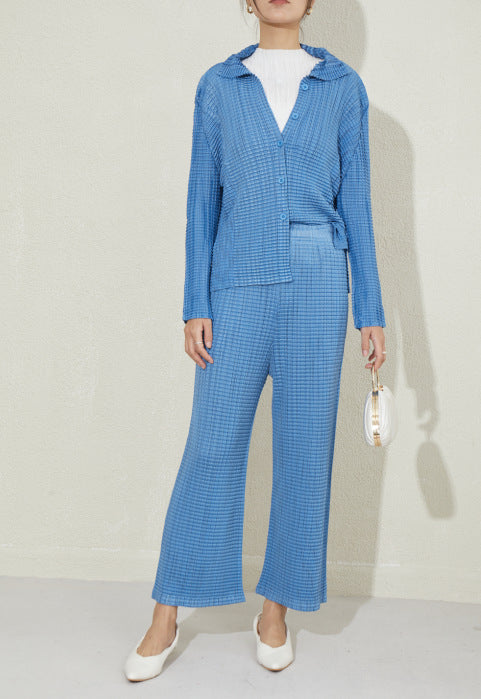 Pleated Casual Wide-Leg Pants Set – Chic Two-Piece Women’s Outfit