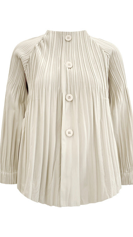 Women’s Fall Pleated Short Jacket – Slim Fit Single-Breasted Top