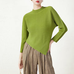 Irregular Hem Pleated Long-Sleeve Top – Unique Spring/Autumn Statement Piece