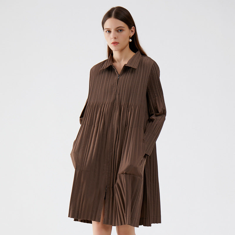 Pleats Please Zipper Windbreaker – Pleated Mid-Length Trench Coat