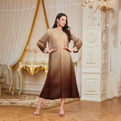 Foreign Trade Middle East Women's Dubai Pleated Robe Temperament Premium Gradient Puff Sleeve Long Skirt Loose Dress