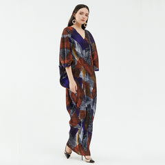 Pleated Printed Maxi Dress – Elegant Long High-End Women’s Style