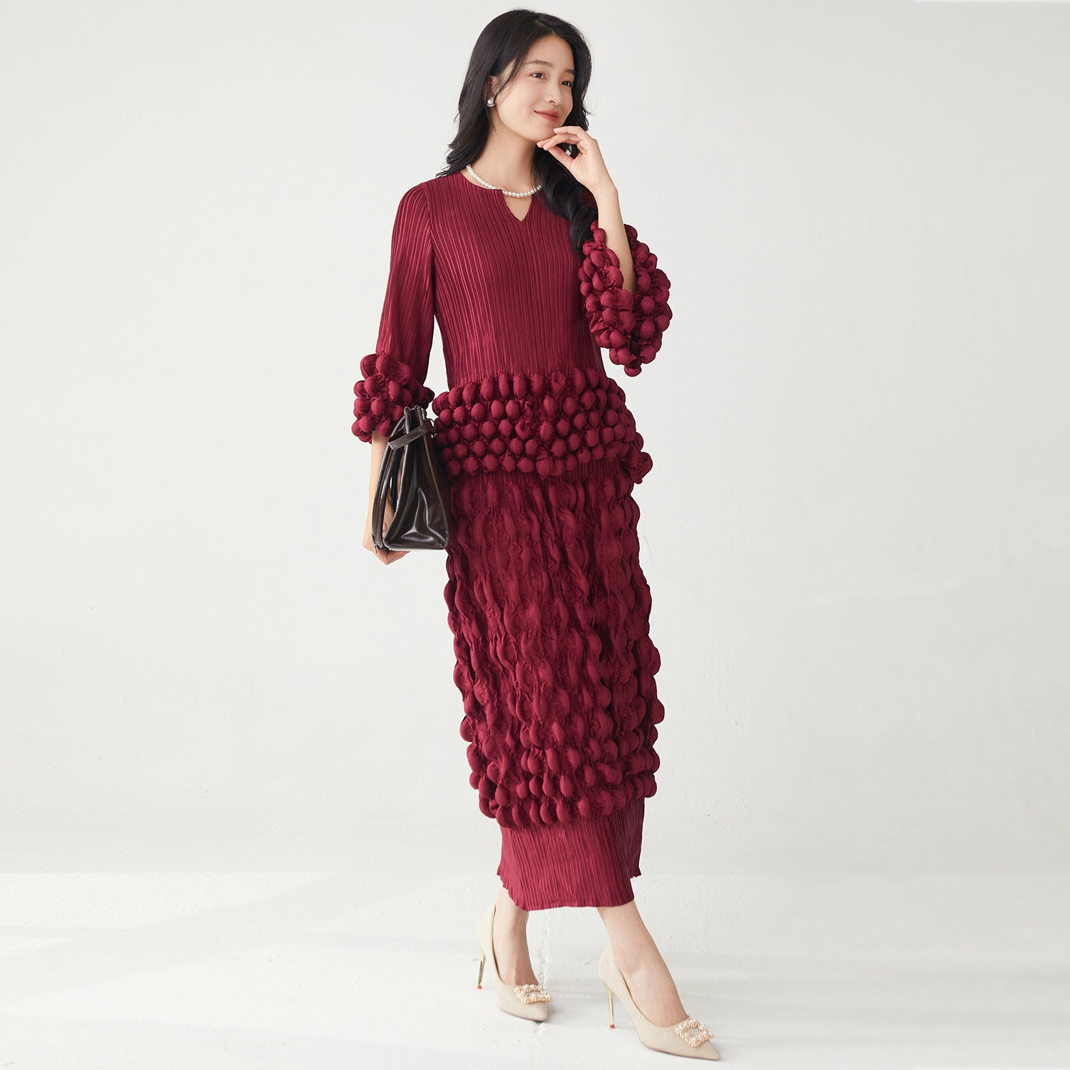 Pleats Please Two-Piece Set – Pleated T-Shirt Top & Skirt for Spring