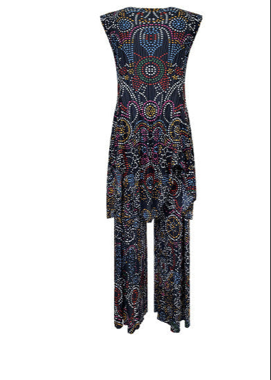 Boho Two-Piece Set – Dot Print Top and Pleated Wide-Leg Pants