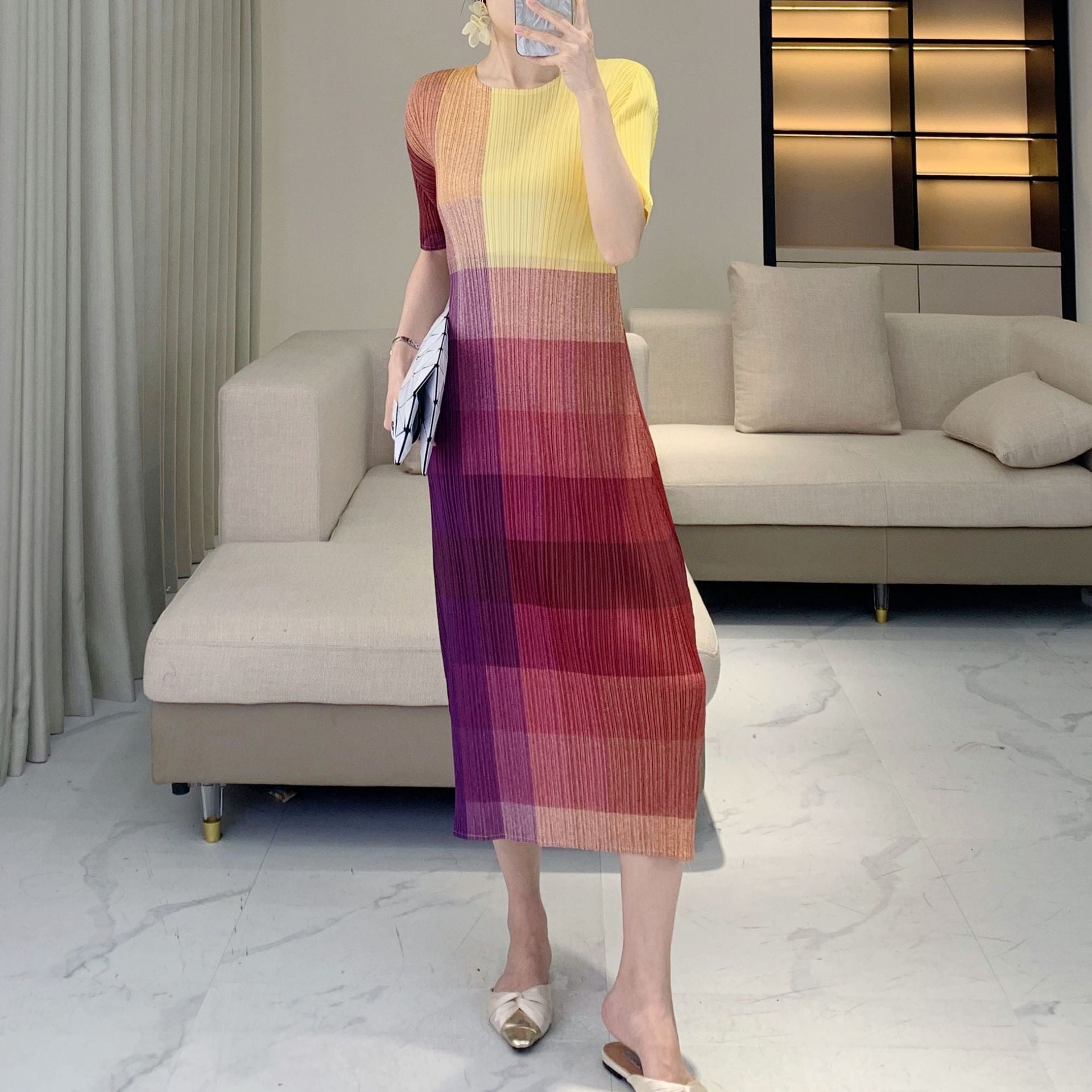 Issey Miyake Pleats Please Style – 拼色多巴胺褶皺連身裙