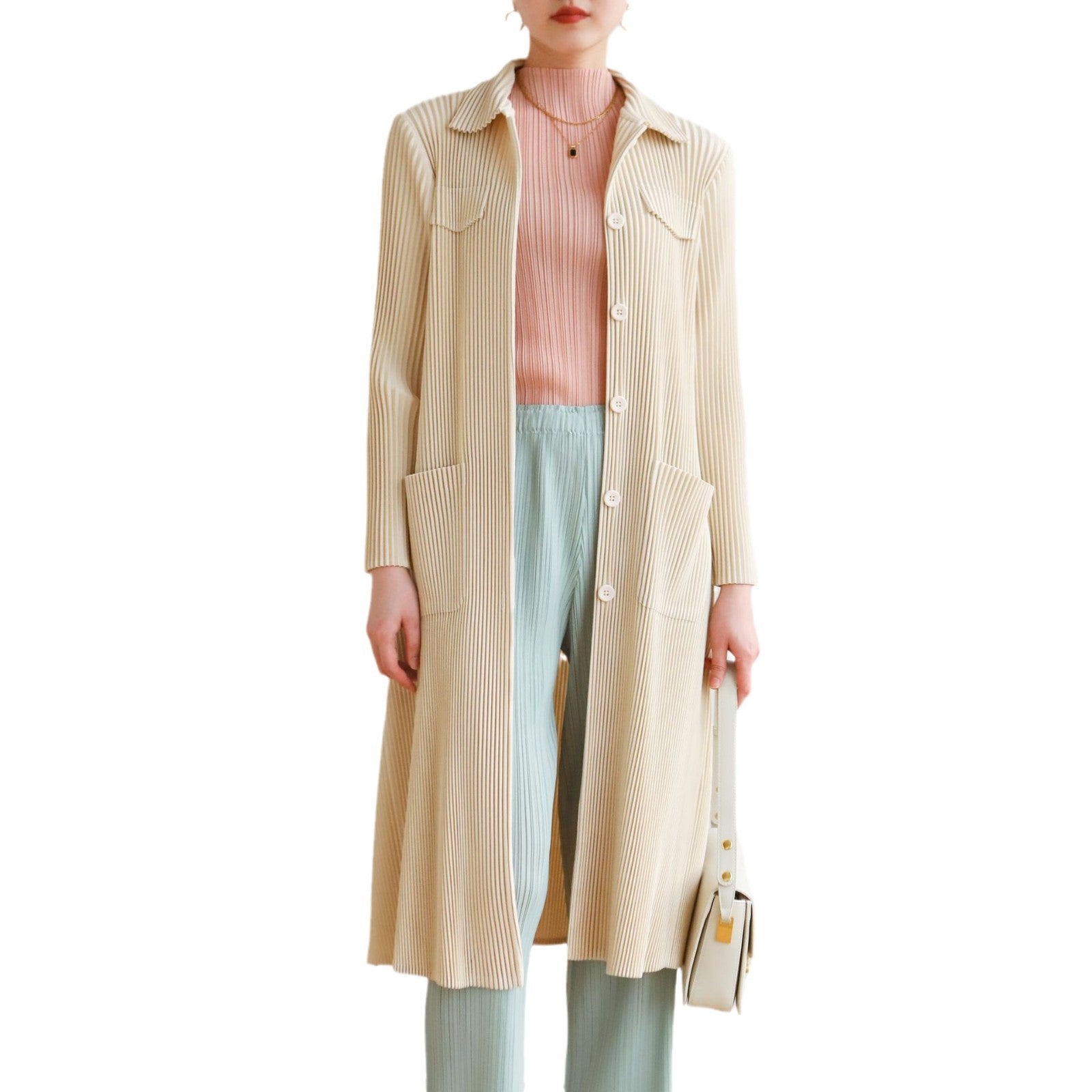 Pleated Casual Windbreaker Jacket – British Style Mid-Length Trench for Women