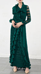 Pleated Ruffle Splice Long Sleeve Dress – Elegant and Modern Women’s Outfit