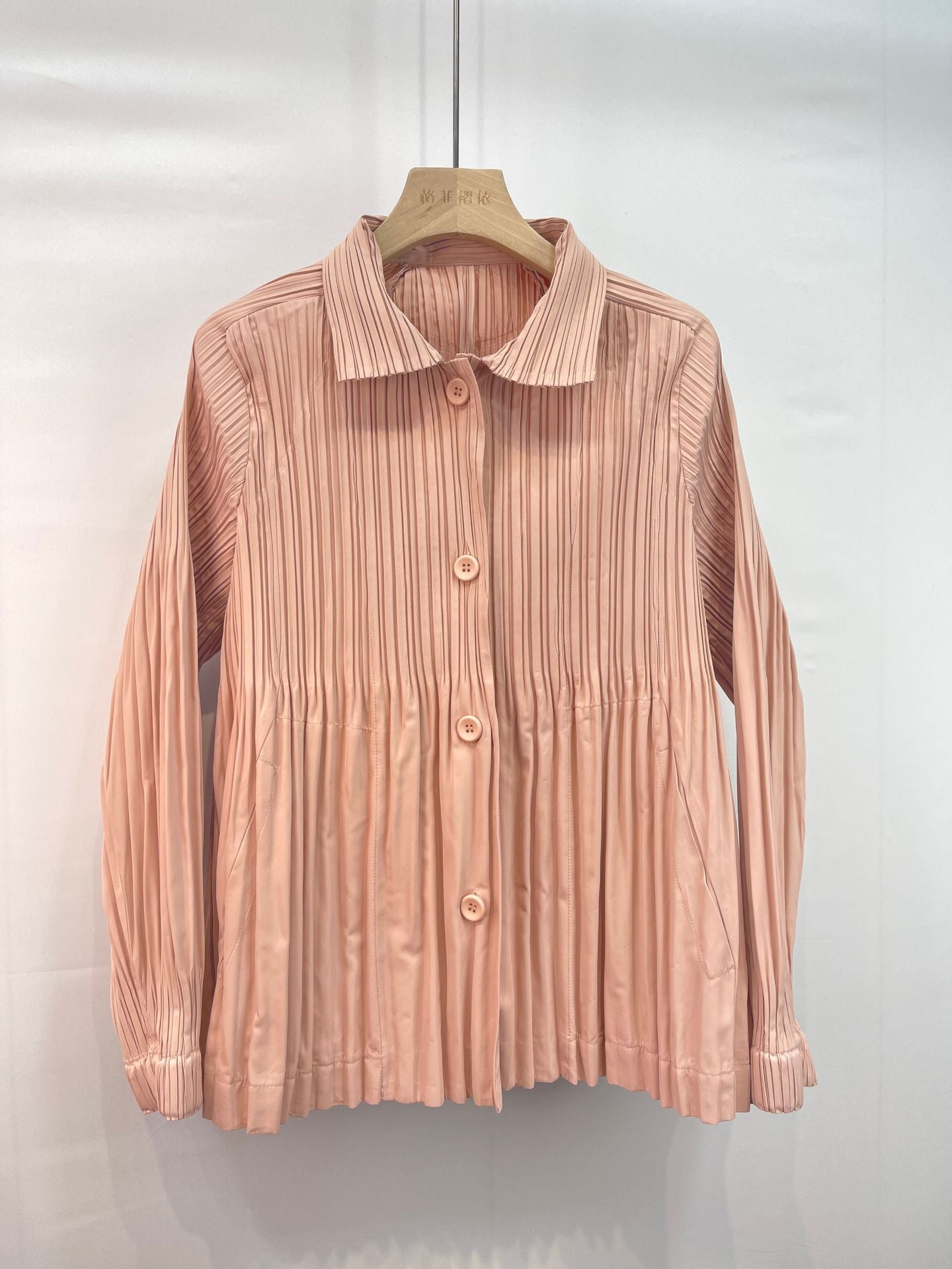 Pleated Trench Coat – Loose Fit Solid Color Cardigan