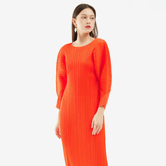 Pleated Casual A-Line Midi Dress – Slim Long Sleeve Women’s Style