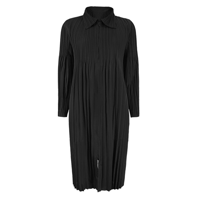 Pleats Please Zipper Windbreaker – Pleated Mid-Length Trench Coat