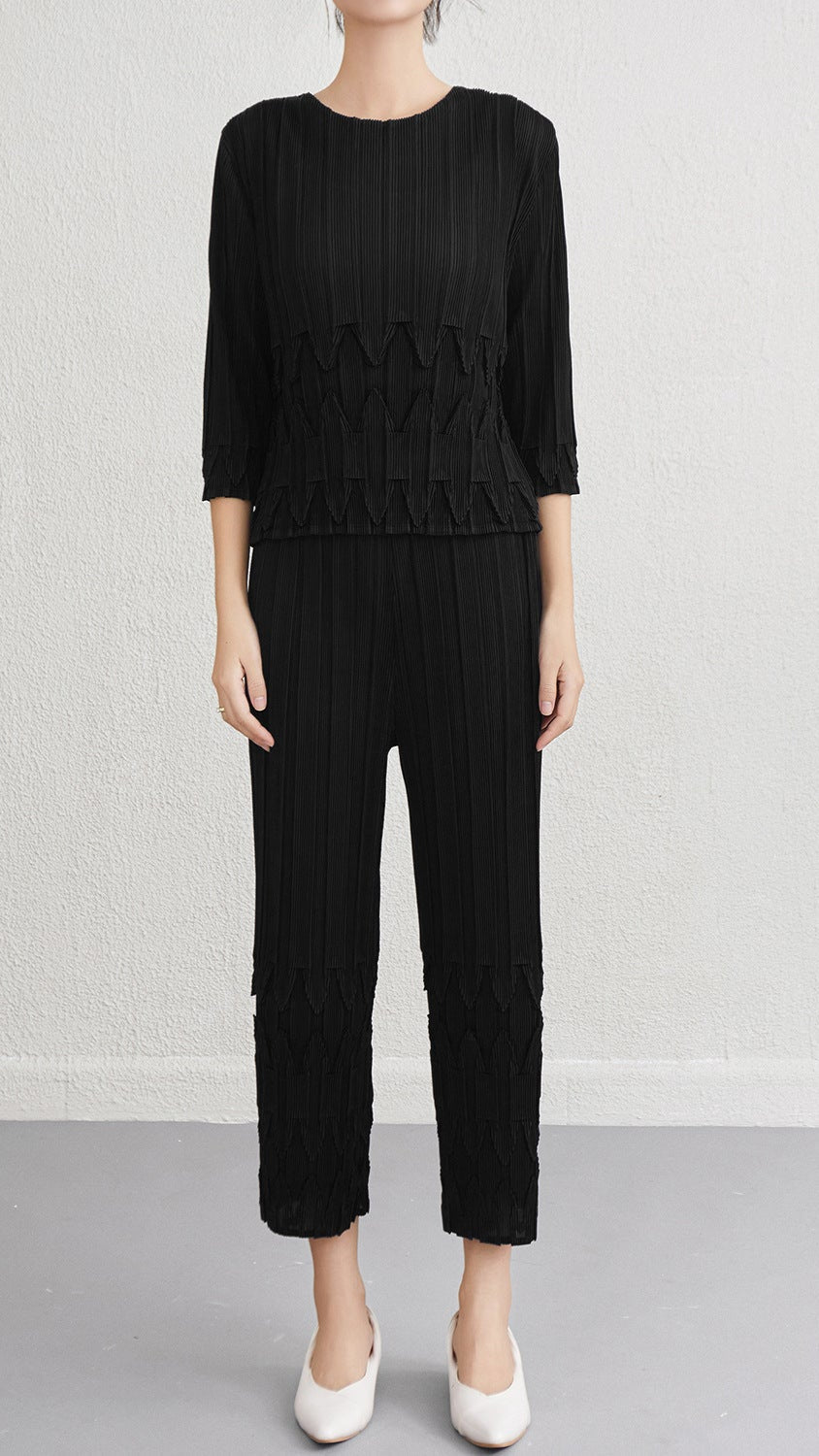 Pleats Please Wide-Leg Pants Set – Pleated Two-Piece Outfit for Women