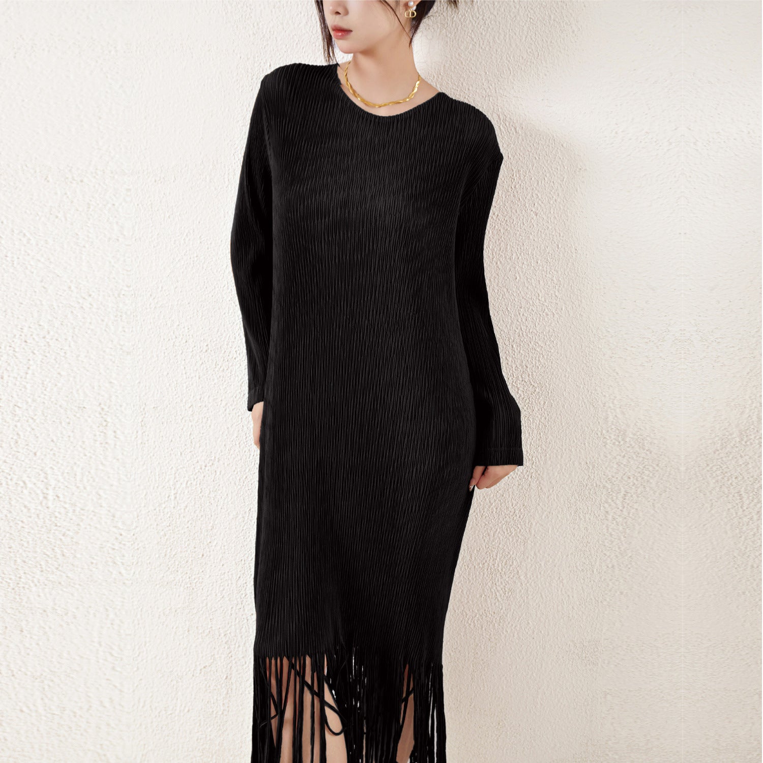 Pleated Knitted Tassel Skirt Dress – Chic and Elegant Women’s Outfit
