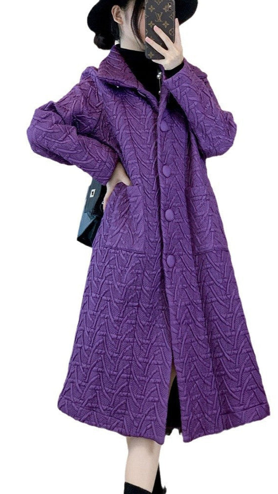 2025 Fall Winter Pleated Cotton Jacket – Stand Collar, Mid-Length, Thickened Warm Casual Coat for Women