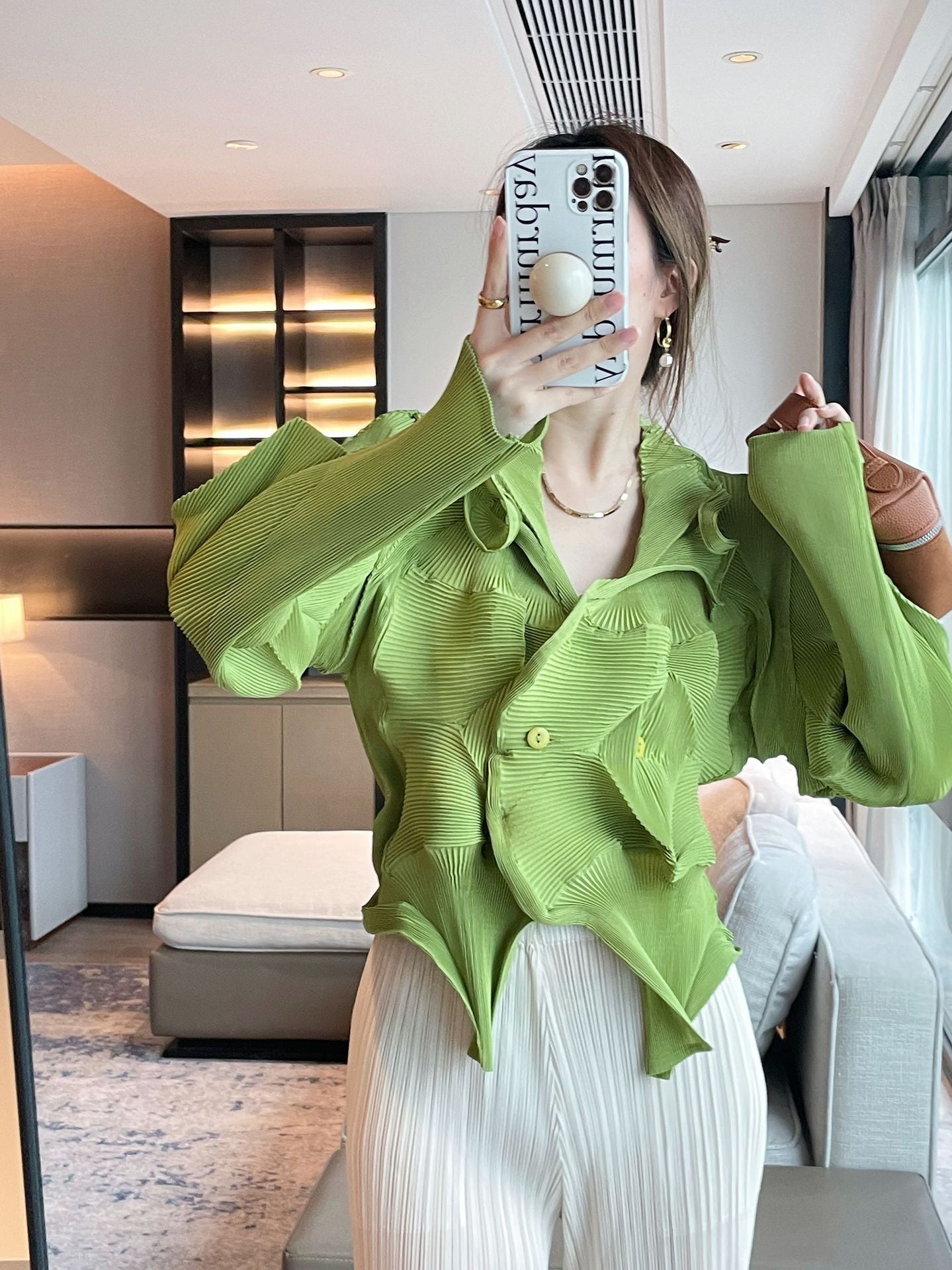 2025 Fall Winter Pleated Architectural Jacket – Limited Edition Irregular Bud Pleat Cardigan