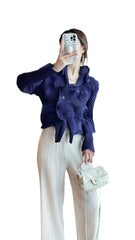 2025 Fall Winter Pleated Architectural Jacket – Limited Edition Irregular Bud Pleat Cardigan