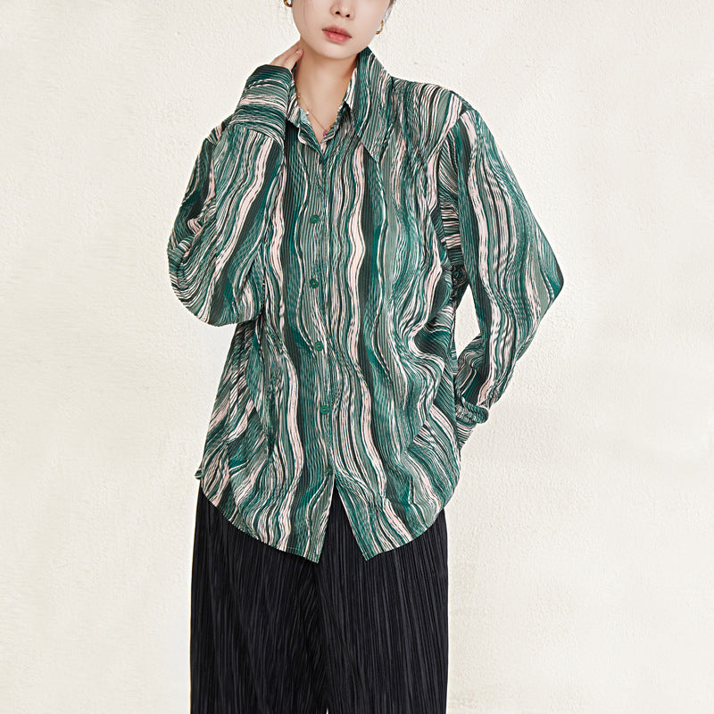 Pleats Please Vintage Green Shirt – Long-Sleeve Pleated Spring Top