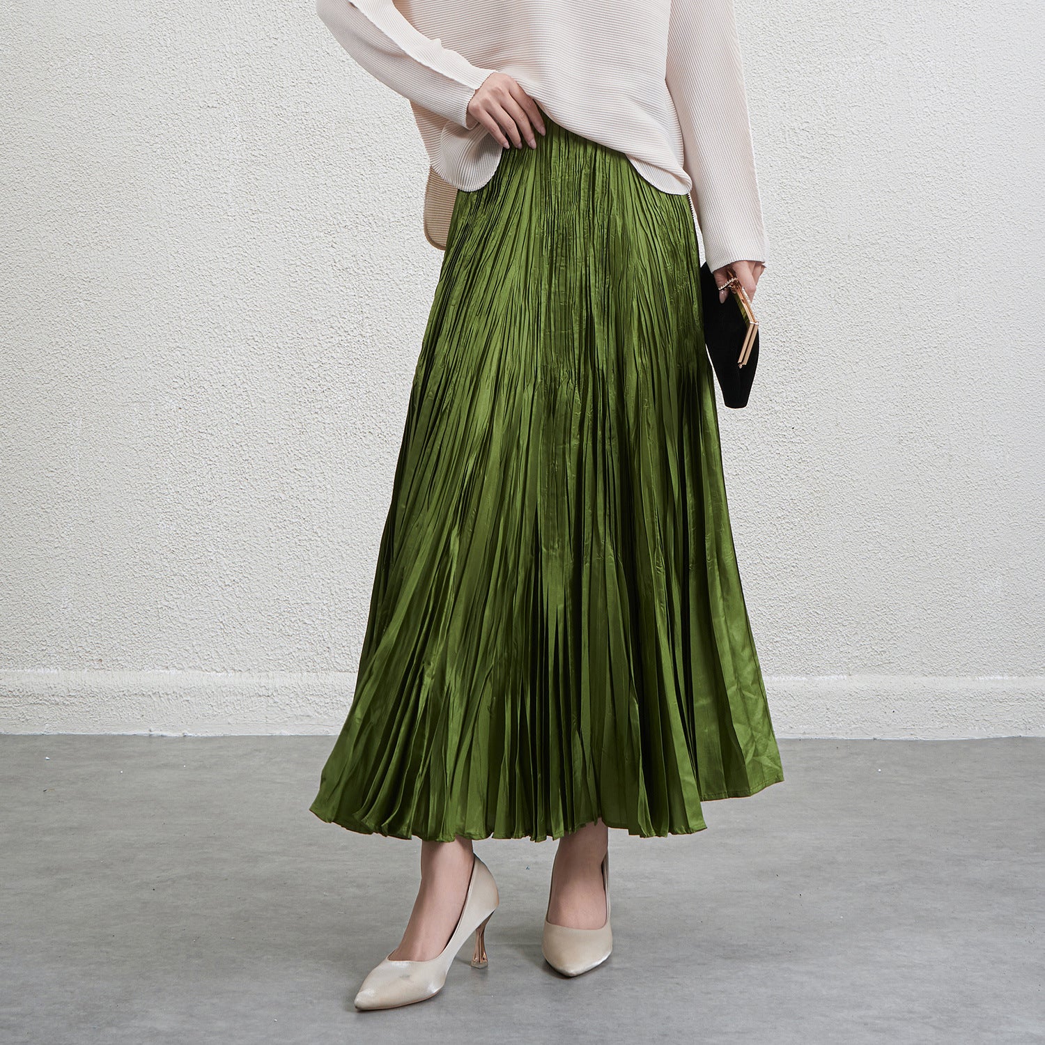 Pleated Irregular A-Line Midi Skirt – Handmade Elegant Women’s Style