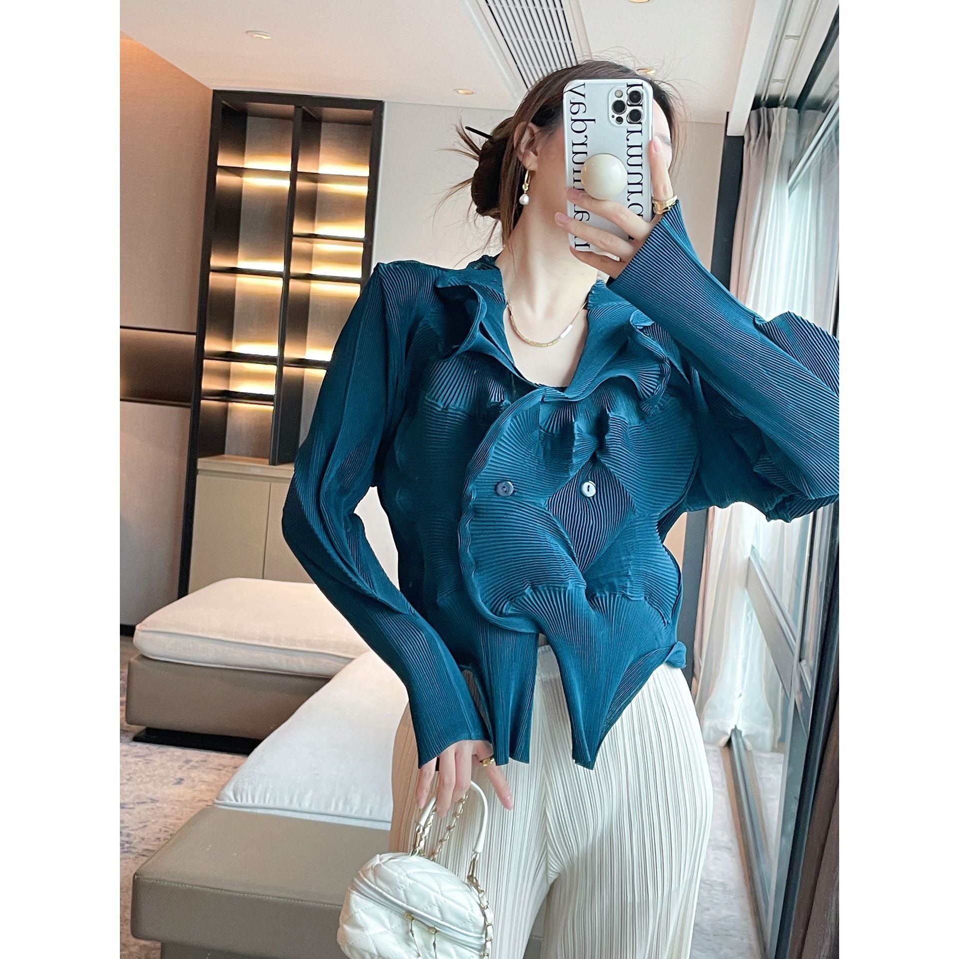 2025 Fall Winter Pleated Architectural Jacket – Limited Edition Irregular Bud Pleat Cardigan