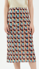 Pleated Houndstooth A-Line Skirt – Elegant Mid-Length Women’s Style