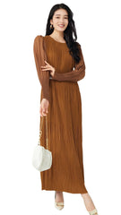 Pleats Please Lantern Sleeve Maxi Dress – Plus-Size Friendly Elegant Pleated Long Dress