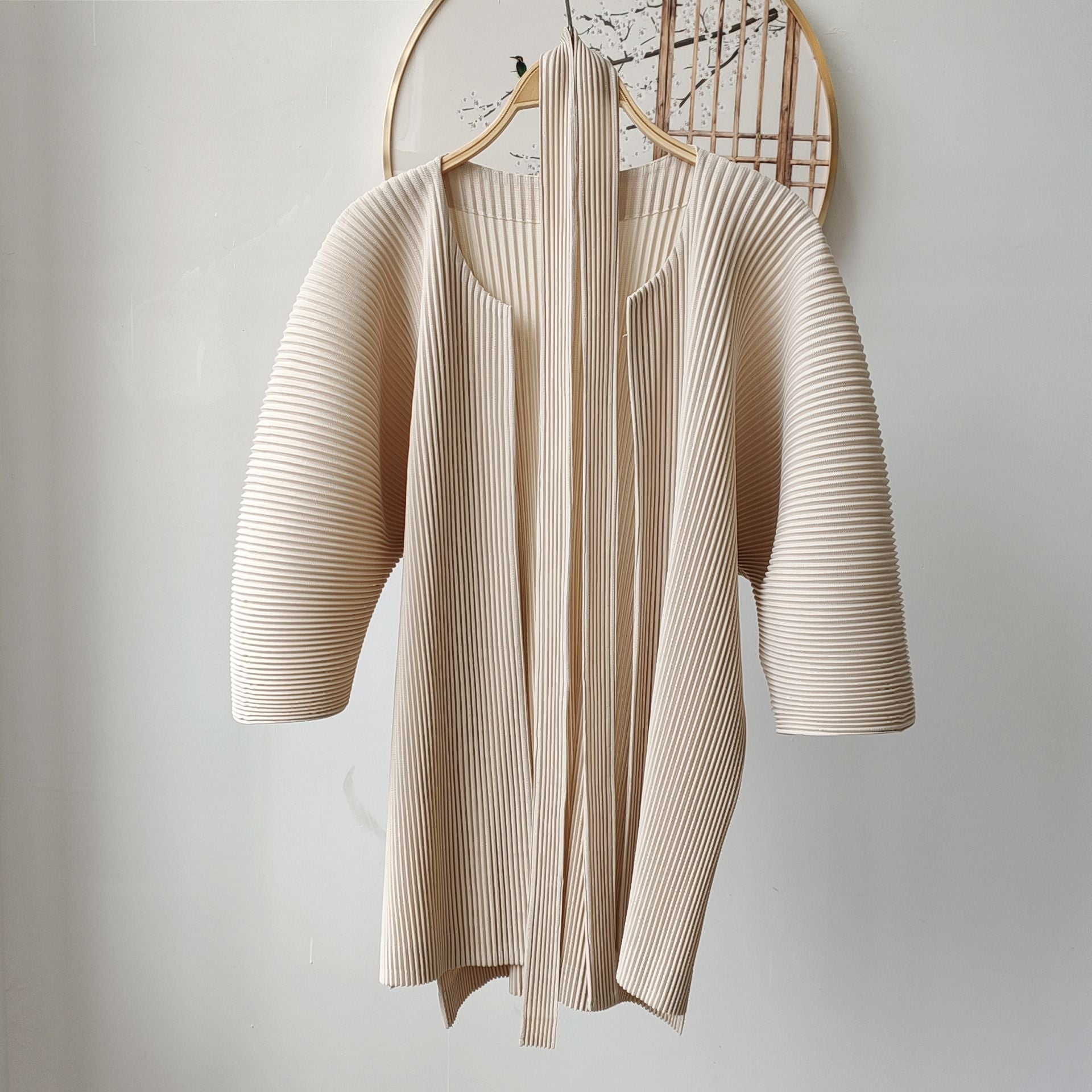 Pleated Two-Piece Set – Lace-Up Cardigan Jacket & Cropped Pants, Casual Chic Style