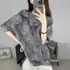 2025 Fall Winter Pleated Irregular Top – Loose Fit, 3/4 Sleeve Casual Slimming T-Shirt for Women