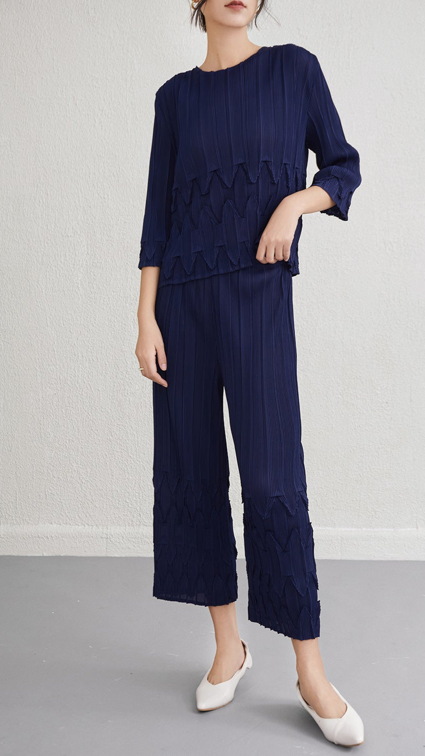 Pleats Please Wide-Leg Pants Set – Pleated Two-Piece Outfit for Women