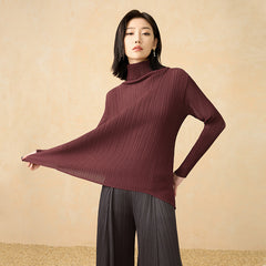 2025 Fall Winter Pleated Knit Top – Cozy High Neck, Slim Fit, Everyday Style