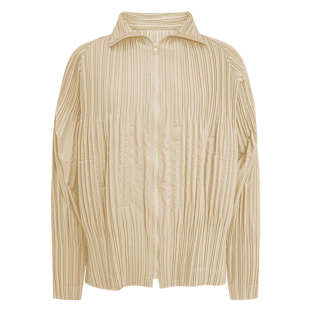 Pleats Please Stand Collar Jacket – Pleated Zipper Trench Style