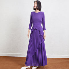 Pleated Slim Top and Irregular Skirt Set – Stylish Two-Piece Outfit for Women