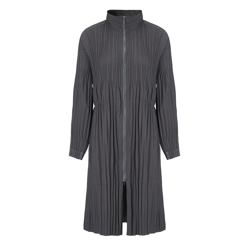 2025 Spring Autumn Mid-Length Trench Jacket – Stand Collar, Loose Fit, Zippered Casual Cardigan Style