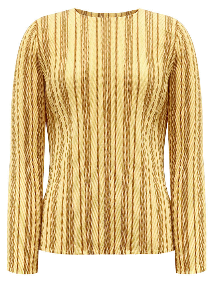 Pleated Striped Top and Slim Skirt Set – Elegant Two-Piece Women’s Outfit