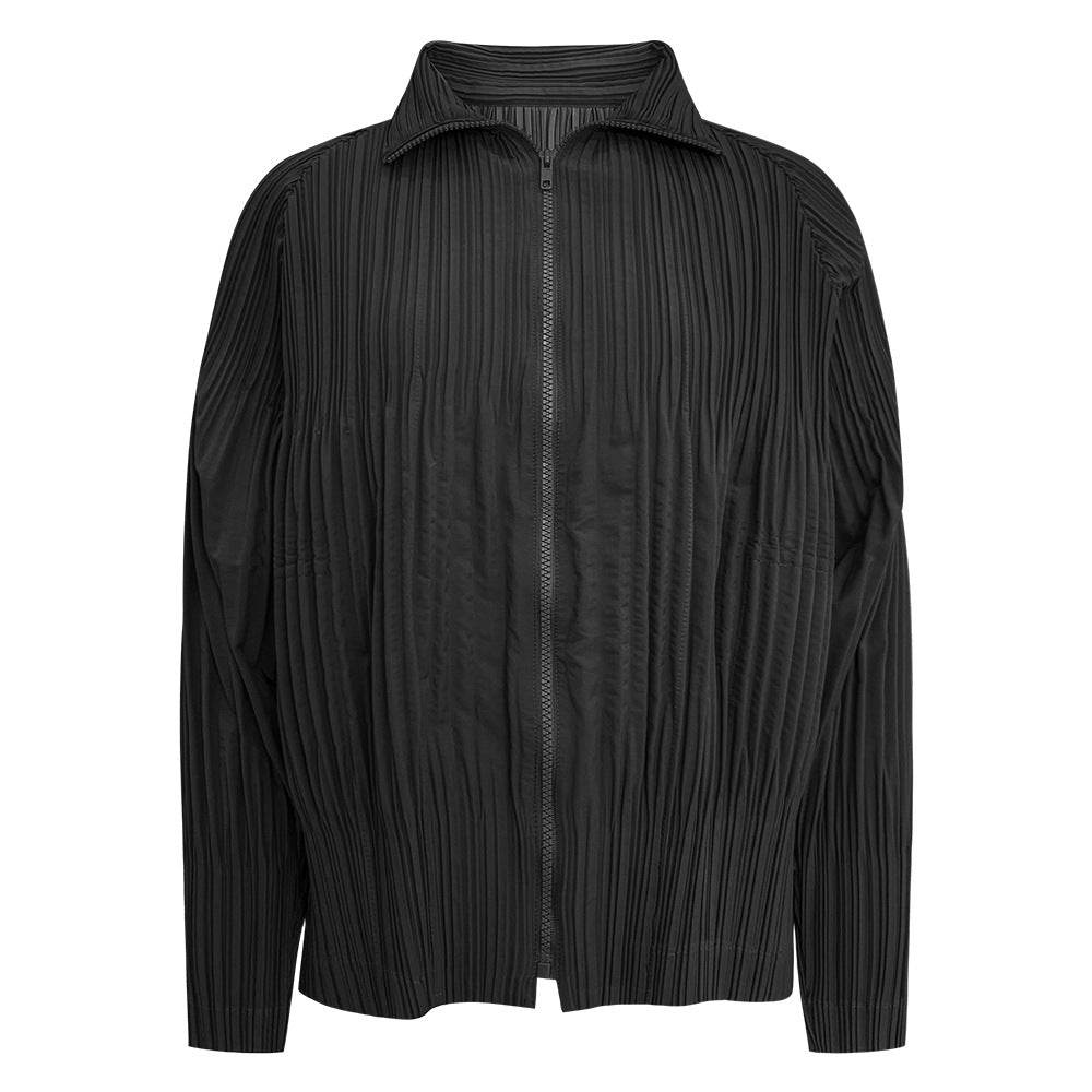 Pleats Please Stand Collar Jacket – Pleated Zipper Trench Style