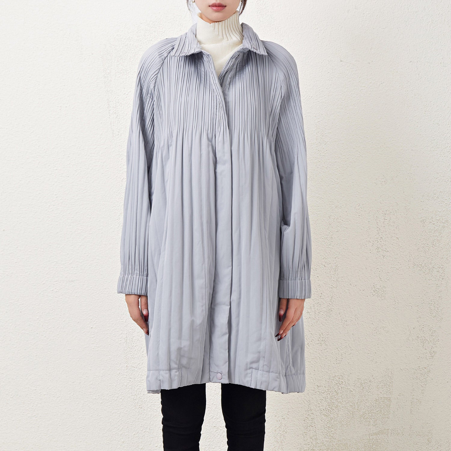 Pleats Please Mid-Length Cotton Jacket – Pleated Double-Zip Casual Outerwear