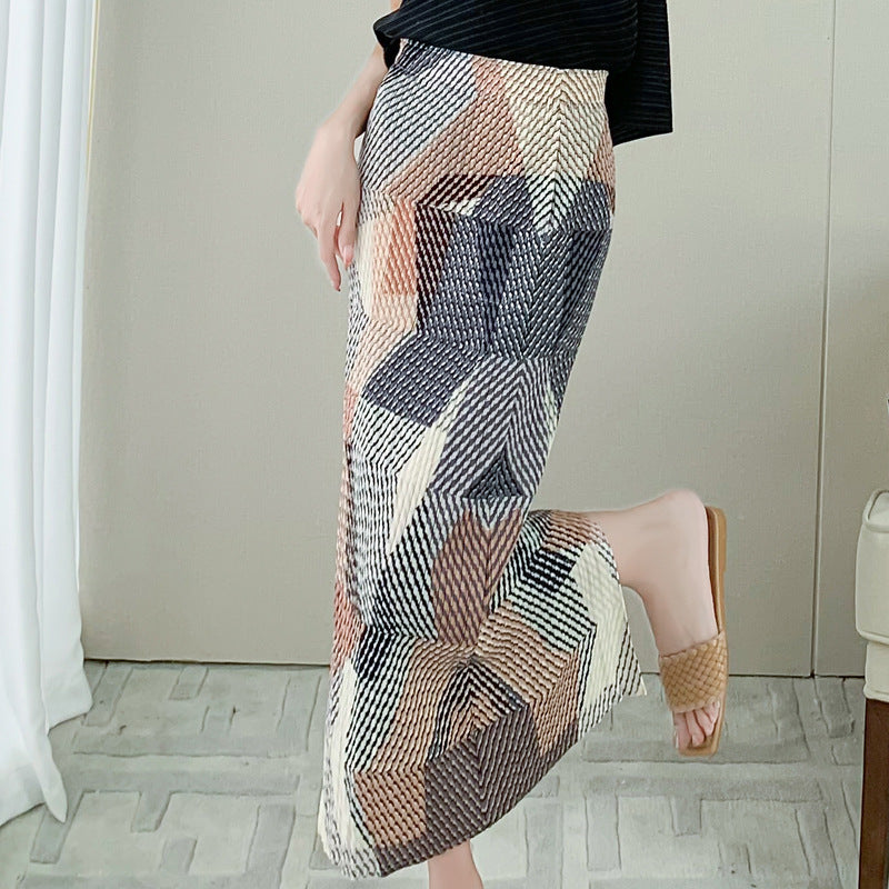 Women’s Summer Pleated Skirt – Plus-Size High-Waisted Elastic Midi