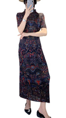 Issey Miyake Pleats Please Style 復古印花修身兩件套
