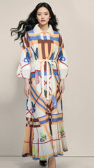 2025 Fall Winter Pleated Printed Shirt Dress – Lapel Collar, Ruffle Detail, Plus-Size Friendly