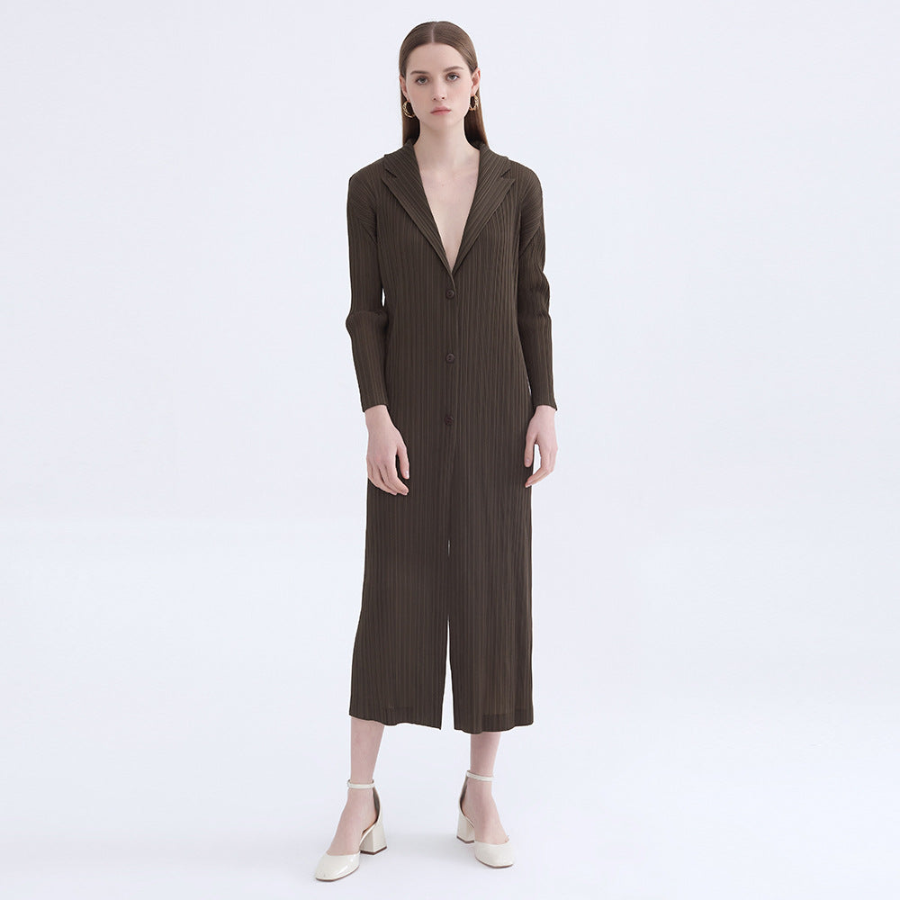 Elongated casual draped Miyake fashion cardigan top 2025 new pleated casual loose coat