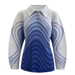 Women’s Fall Pleated Striped Long-Sleeve Top – Loose Slim Fit T-Shirt