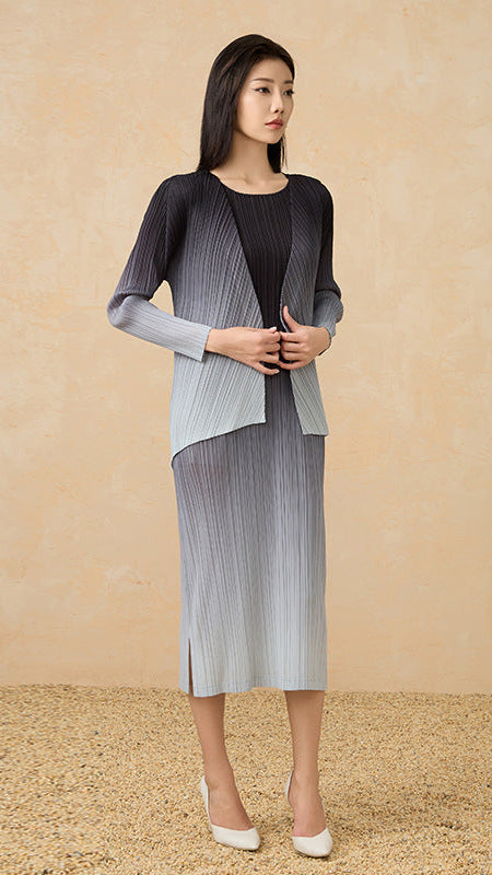 2025 Pleated Gradient Two-Piece Set – Short Cardigan Jacket & Elegant Sundress