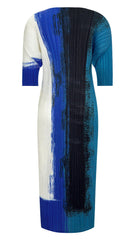 Pleats Color-Block Printed Maxi Dress – Casual Short-Sleeve Slim Fit for Women