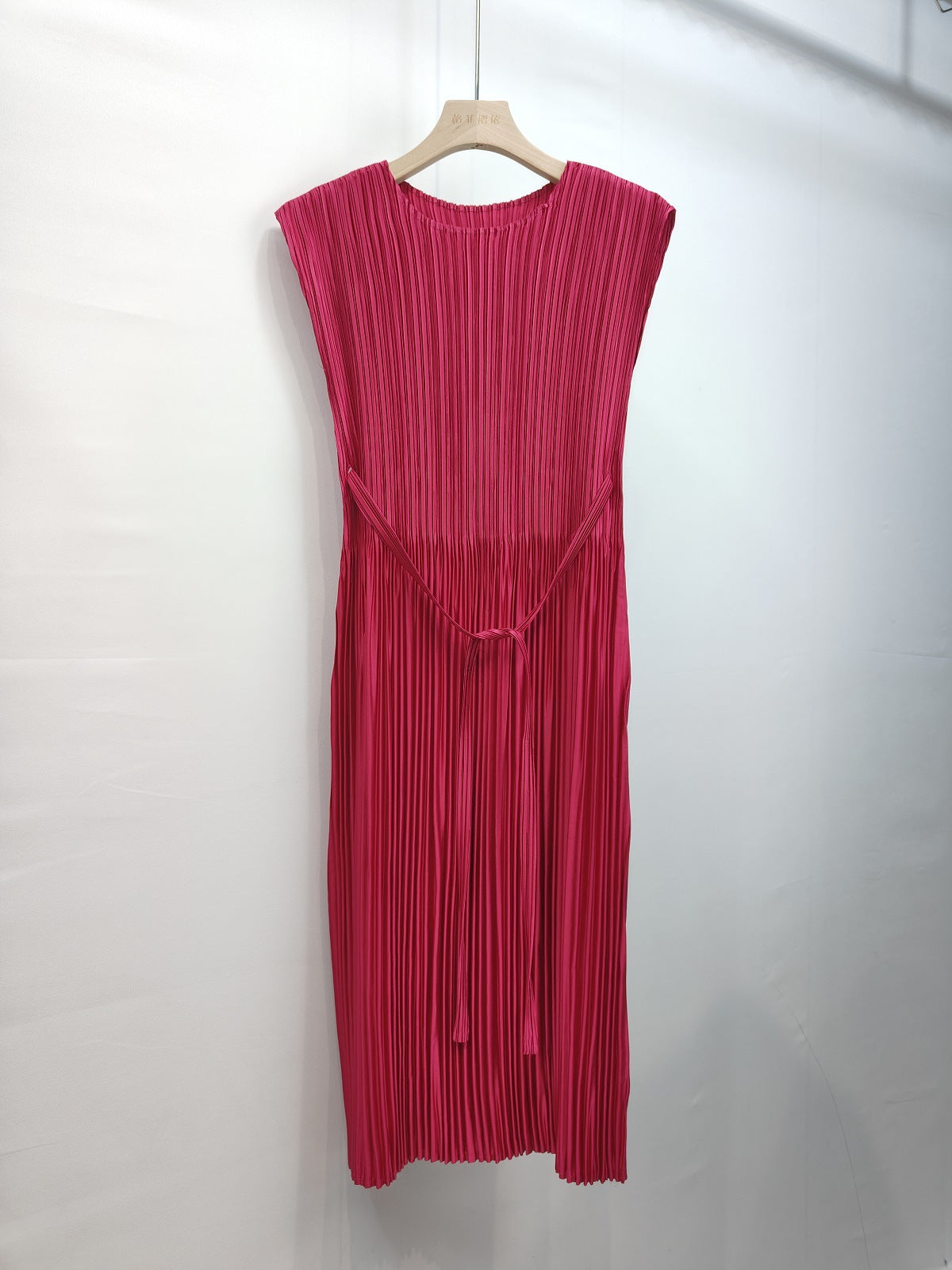 2025 Spring Summer Luxury Maxi Dress – Sleeveless Crew Neck, Lace-Up Waist, Elegant Loose Fit