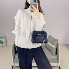 2025 Fall Winter Pleated Sweater Jacket – Zipper Cardigan, Casual Chic Knit Top for Women