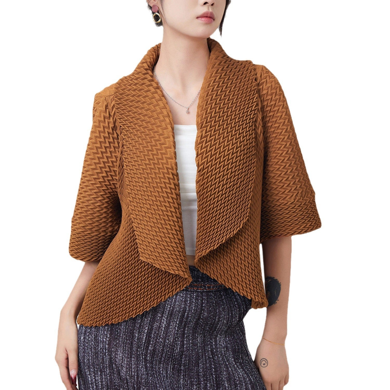 Pleated Plus-Size Sunscreen Shawl Cardigan – Lightweight Summer Layer for Women