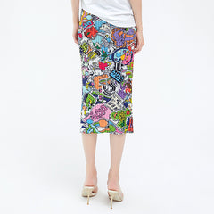 Pleated Graffiti Print A-Line Skirt – Slim Long Women’s Style
