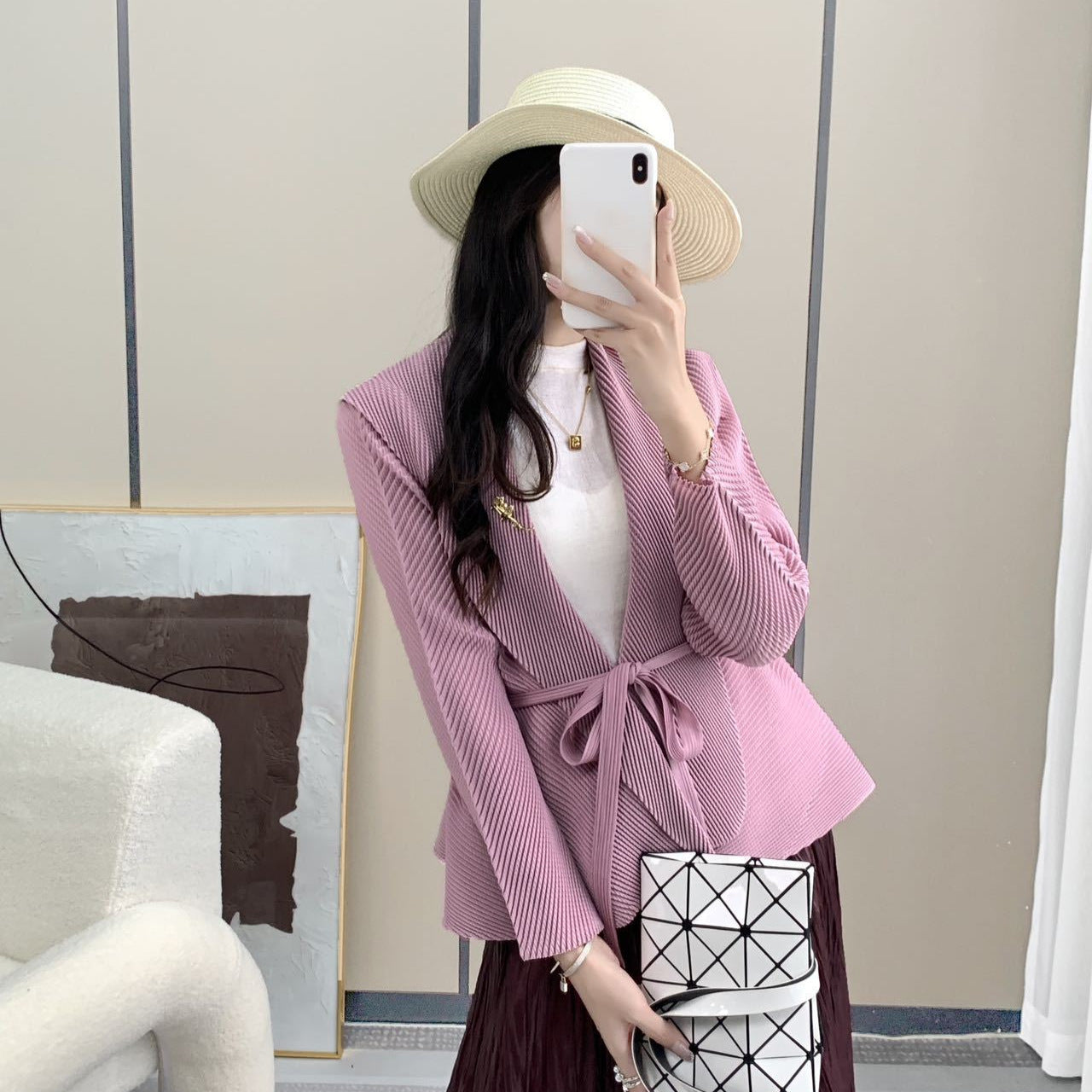 Fish Scale Pleated Lace-Up Blazer – Stylish Modern Women’s Jacket